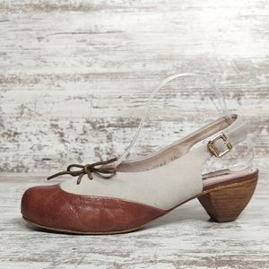 🟧Sz40.5 All Black Cream Suede Brown Leather Slingback Heels